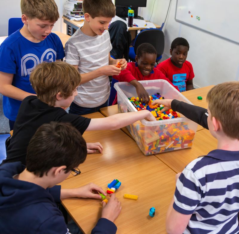 children playing with lego