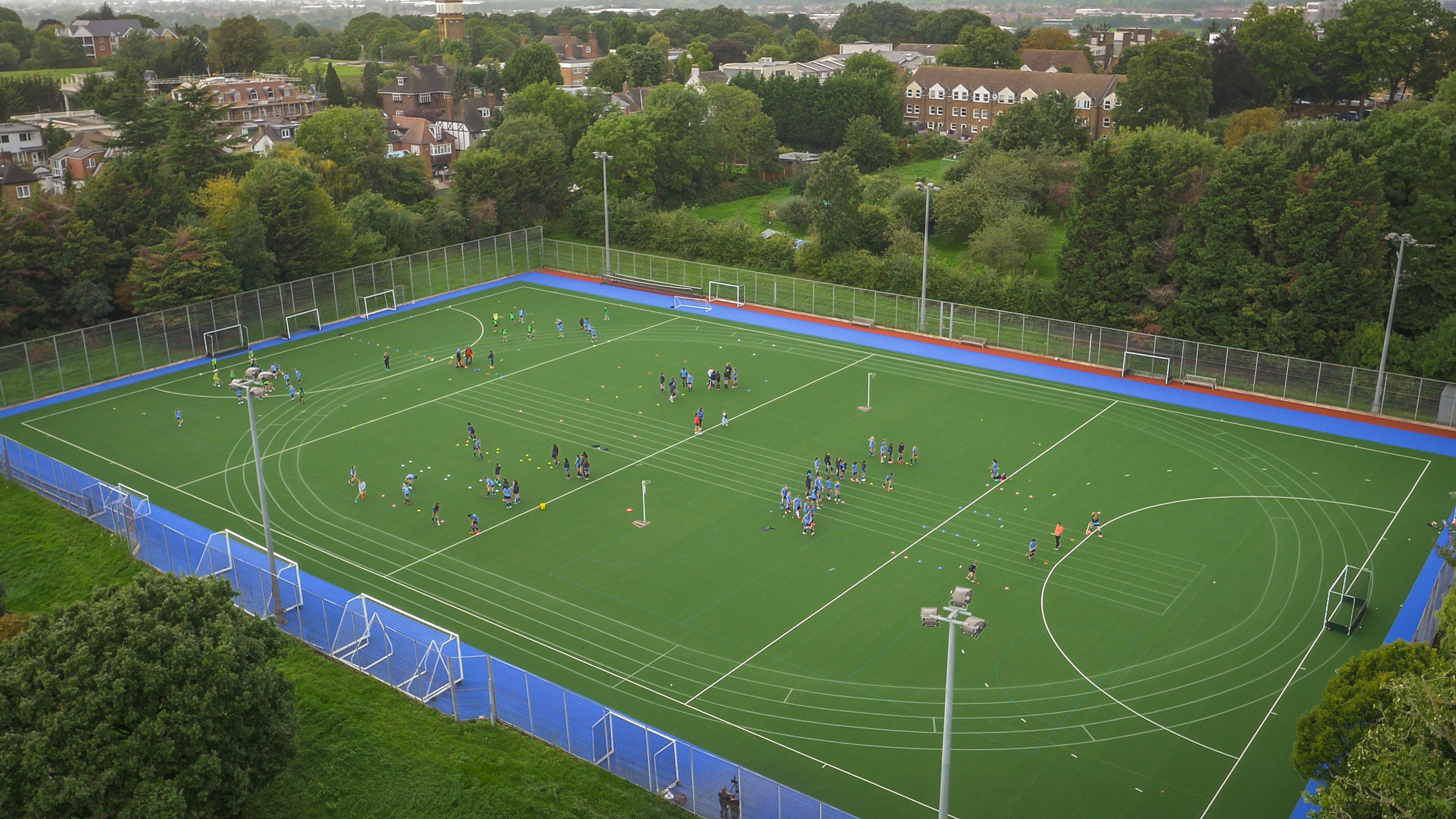 View of hockey pitches